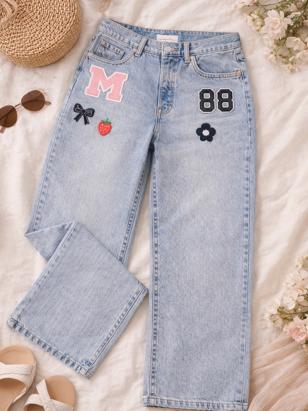 Love Soho Light Wash Patchwork Jeans Straight Leg Size 11 Y2K